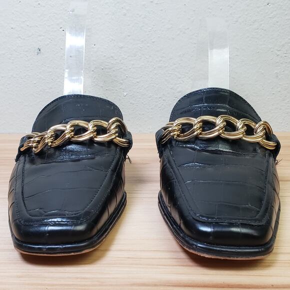 Vince Camuto Women's 8.5 Rachey Chain Link Black Leather Mule Preppy Old Money - Picture 3 of 9